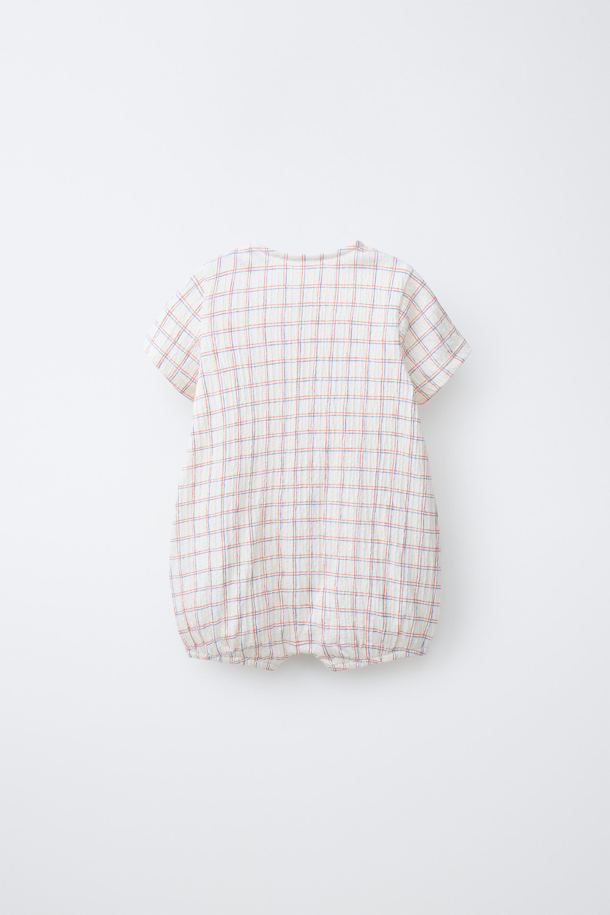PLAID EMBROIDERED TEXT ROMPER